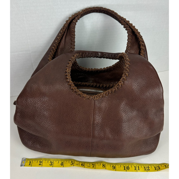 Banana Republic Brown Pebbled Genuine Leather Slouch Hobo Whipstitch Zip Bag - Picture 15 of 16